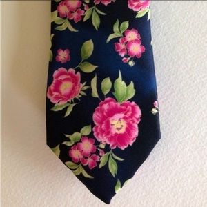 Haggar Necktie - Navy blue bright pink flowers